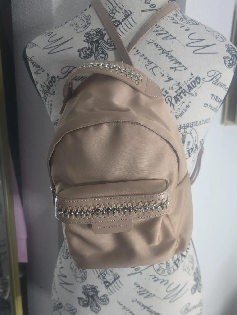Stella McCartney Beige Mini Backpack W/ Silver Chain Trim/Hardware (VERY GOOD)✨️